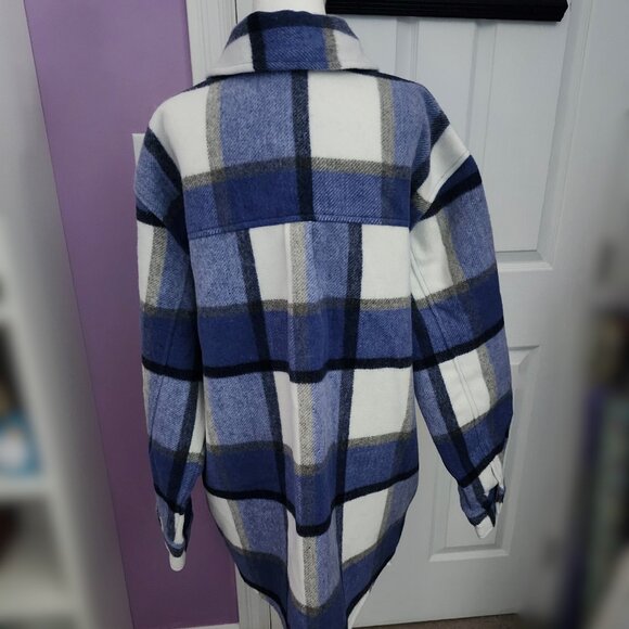 George Plus Blue Plaid Shacket (Plus Size) - Picture 3 of 12